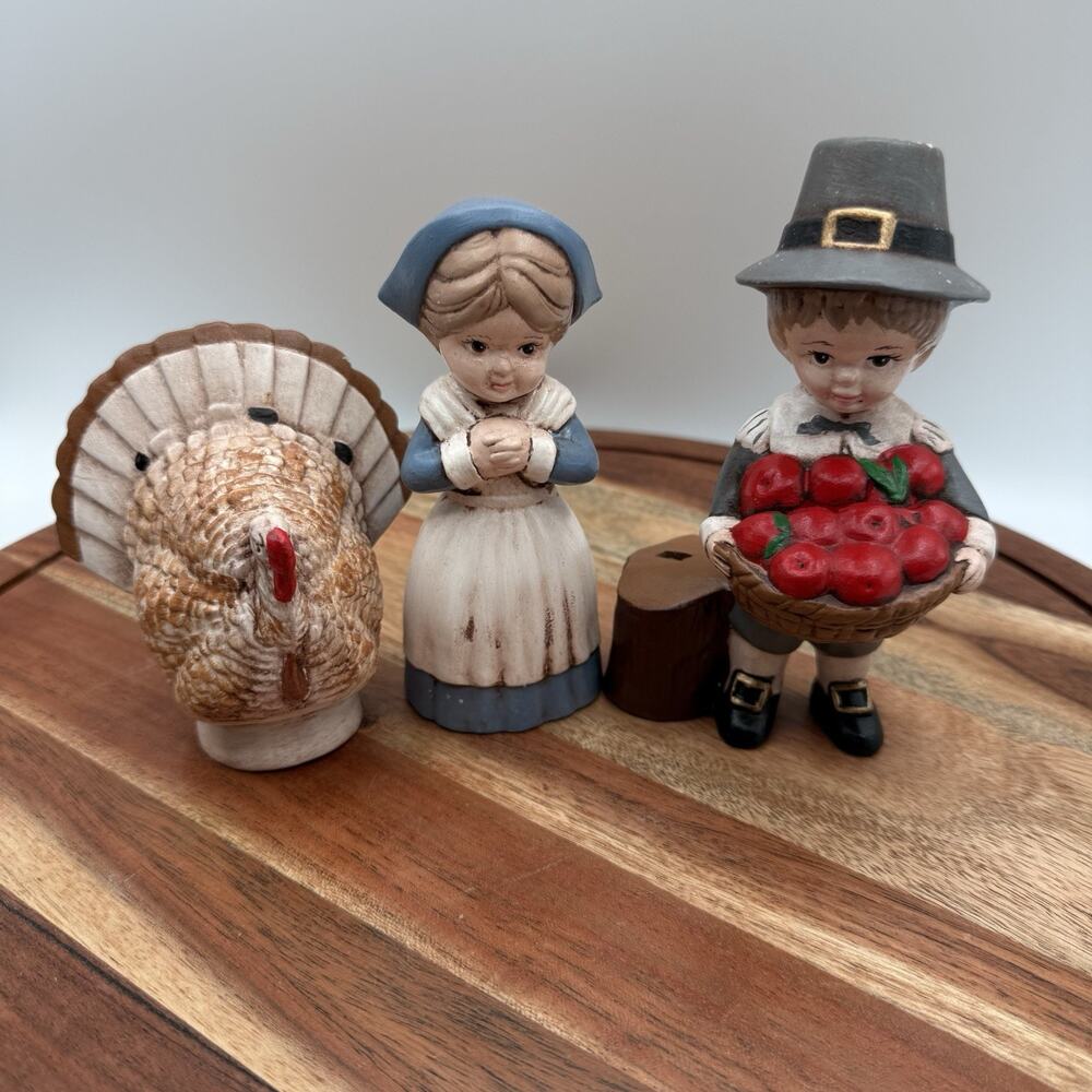 3 piece Thanksgiving Ceramic Vintage Pilgrims Turkey